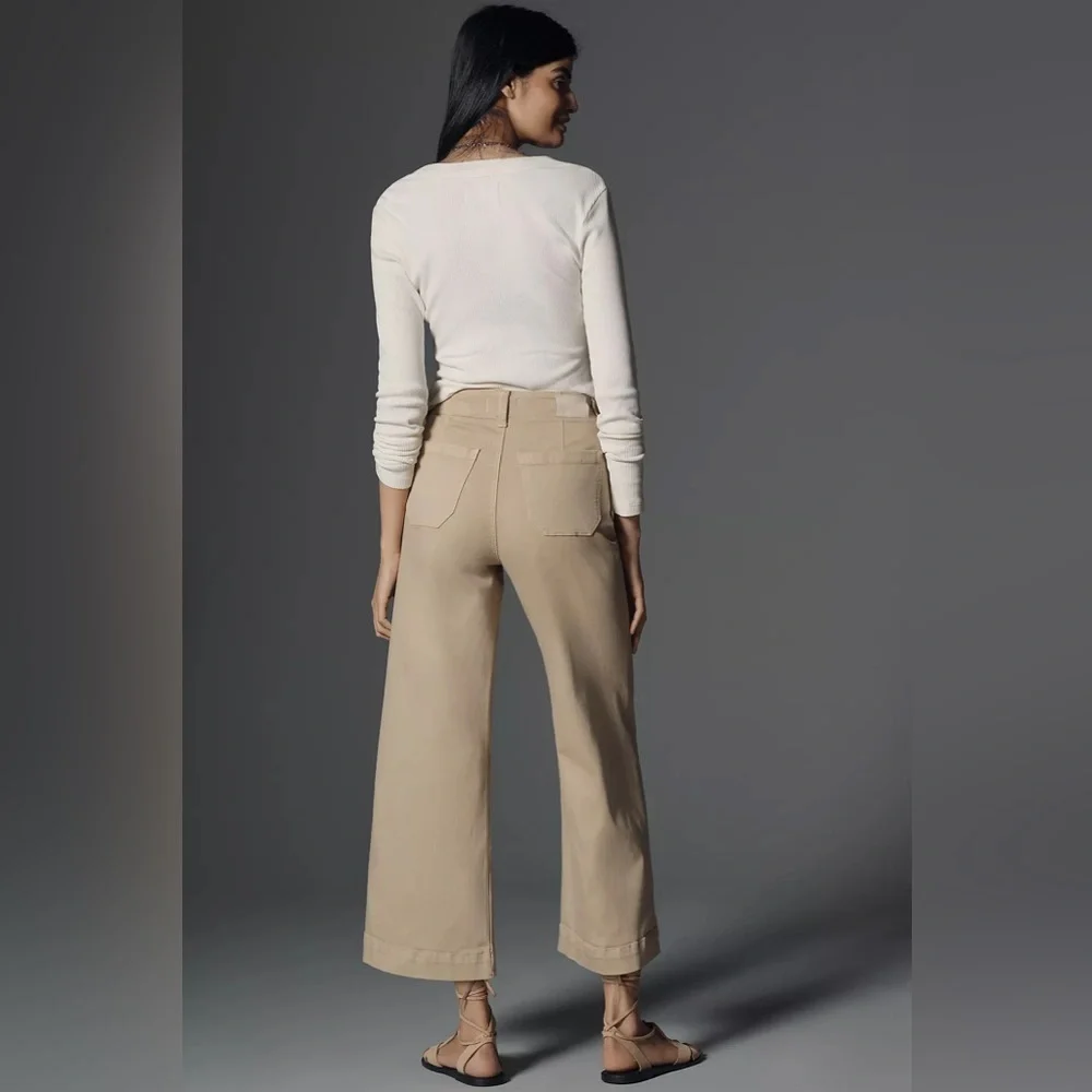 NWT! Paige Raffia Tan Anessa Utility High-Rise Crop Wide-Leg Jeans - Size 33 🟣 - Picture 2 of 5